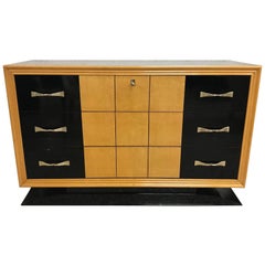 Italian Art Deco Black and Maple Chest of Drawers, 1940s