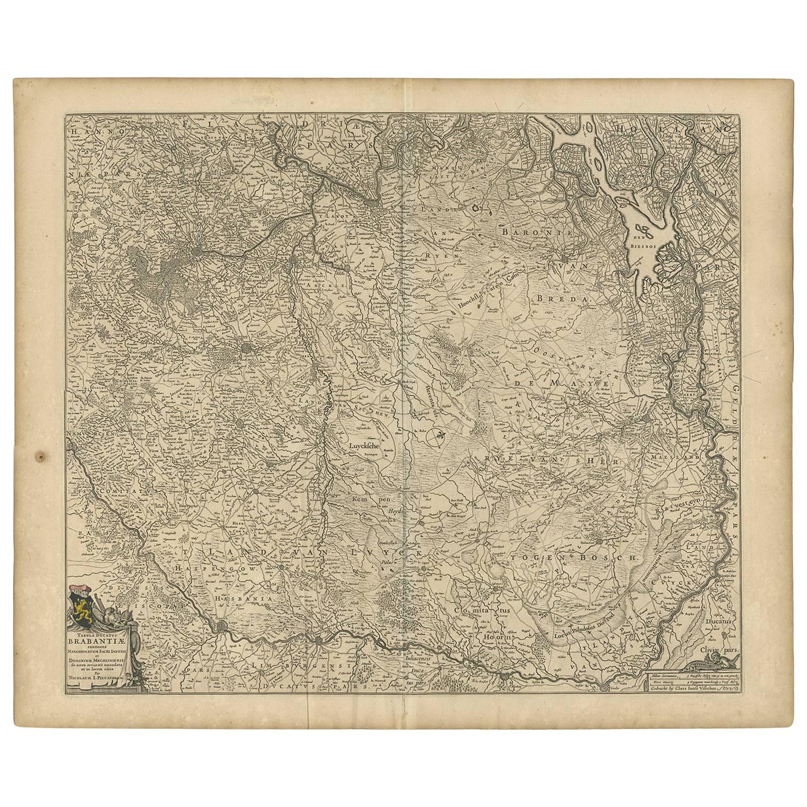 Carte ancienne de Brabant (Pays-Bas) par N. Visscher, datant d'environ 1670