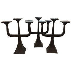 Striking Trio of Brutalist Candelabra