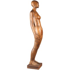 Wooden Sculpture Naked Woman by Belgian Sculptor Adolphe A.H. Daenen