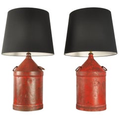 Vintage Red Tin 'British Rail' Canister Lamp Bases