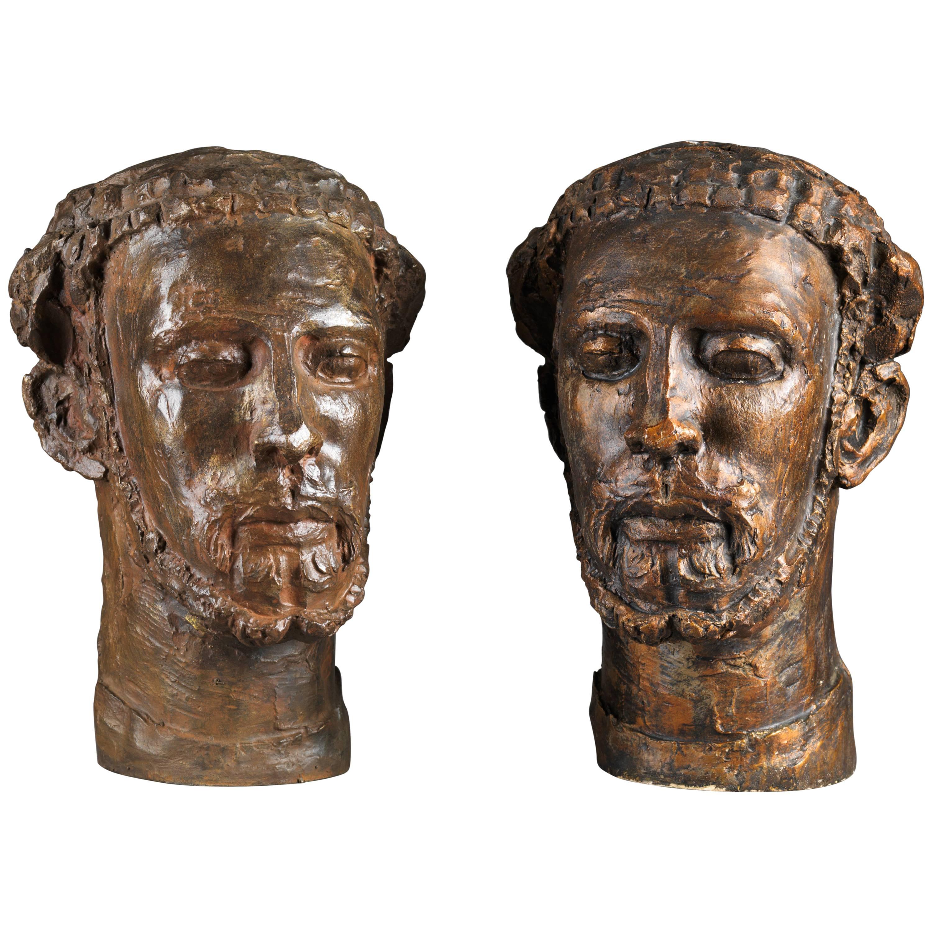 Bronze Head of Bearded Man and Original Plaster, E. Wijnants
