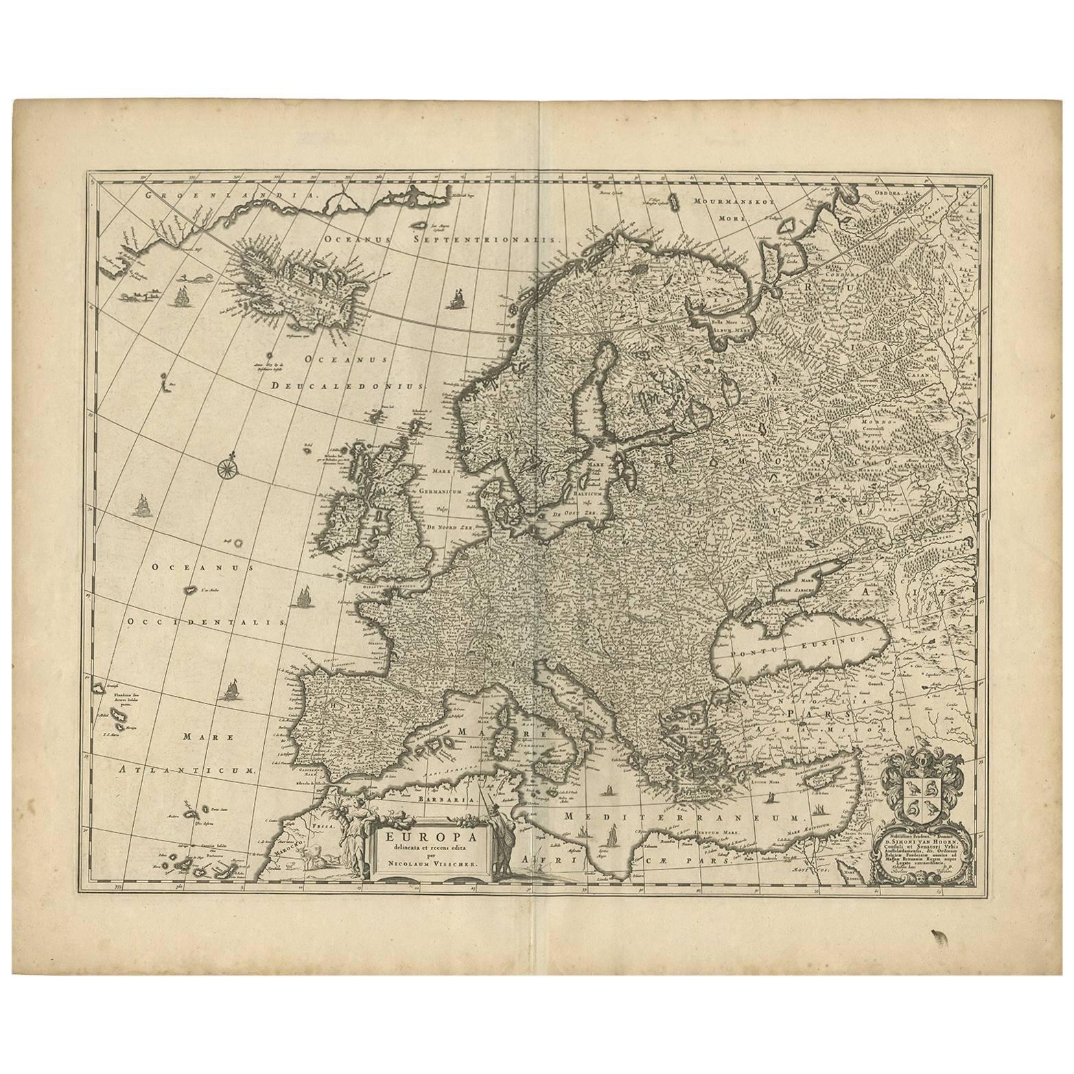 Antique Map of Europe by N. Visscher, circa 1660