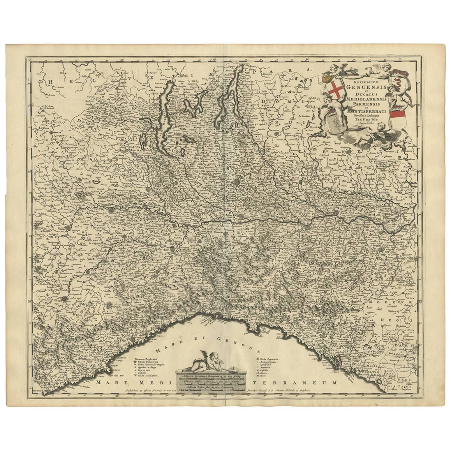 Carte ancienne de l'Italie du Nord par F. de Wit, 1690