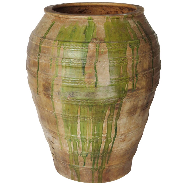 19th Century Extra Large Semi Glazed Olive Jar For Sale at 1stDibs
