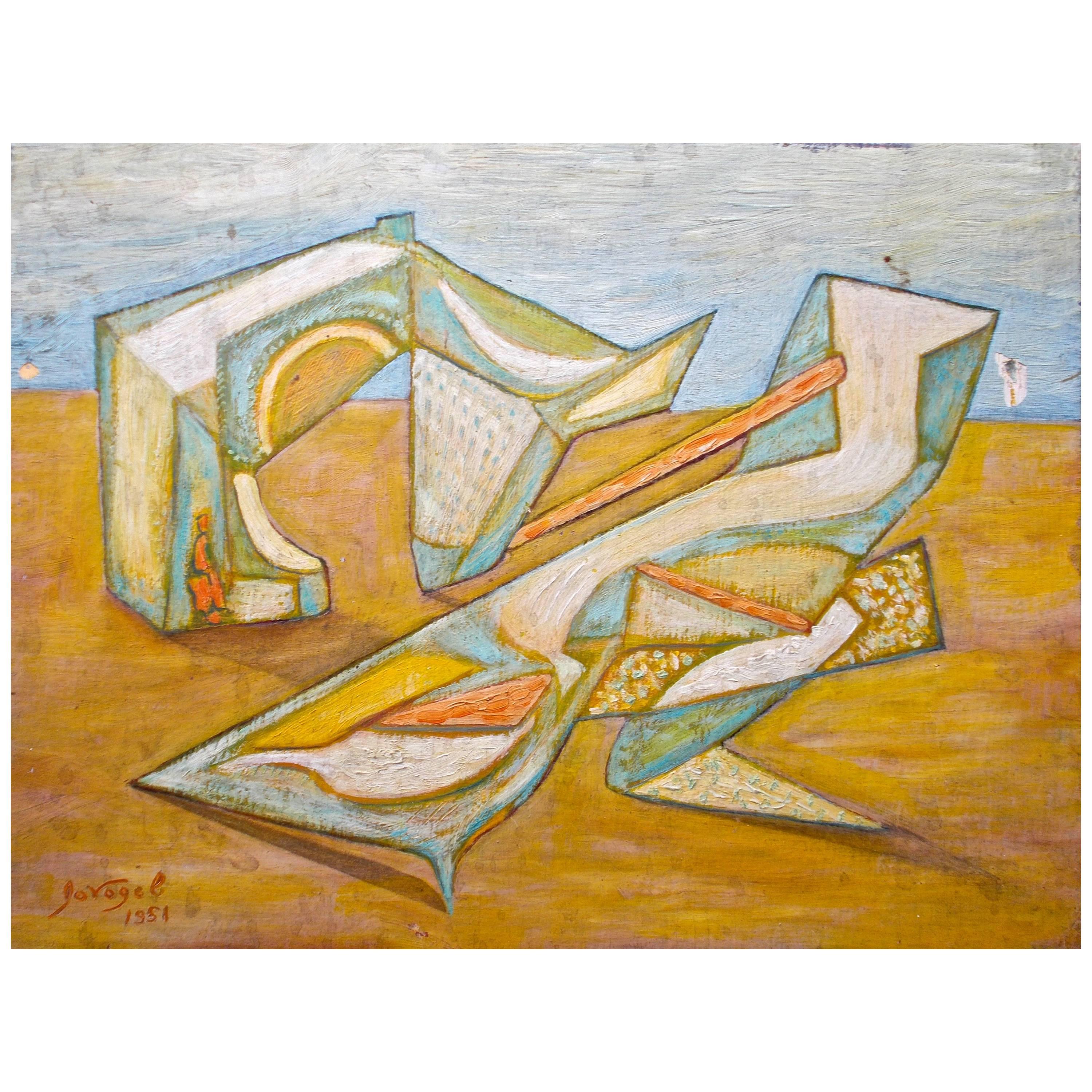 Peinture à l'huile surréaliste de Jo Vogel « Sanctuary #2 », 1951 en vente