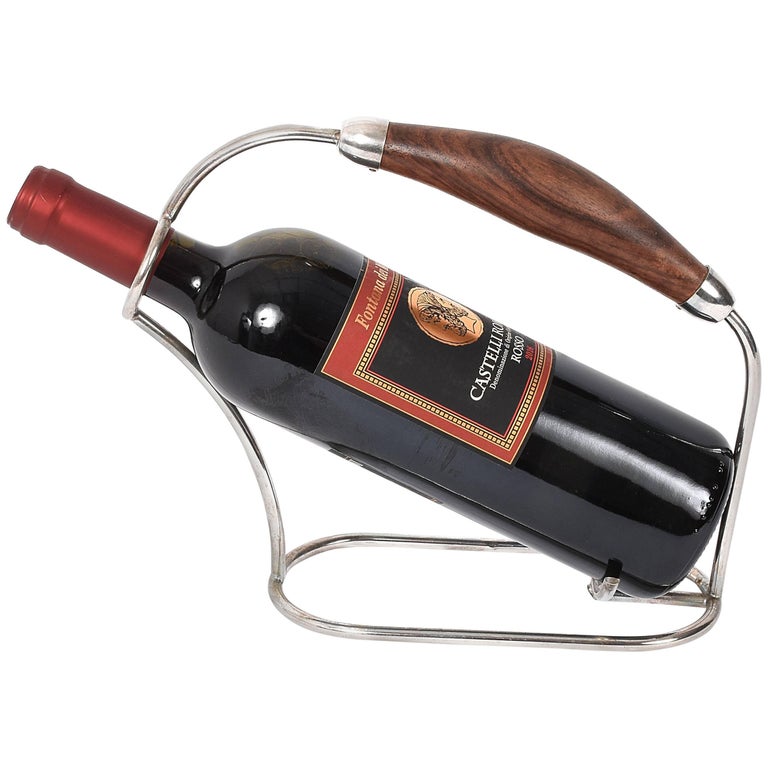 Elegant Italian Wine Pourer Signed Porciani Italy, Silver, Wood Handle