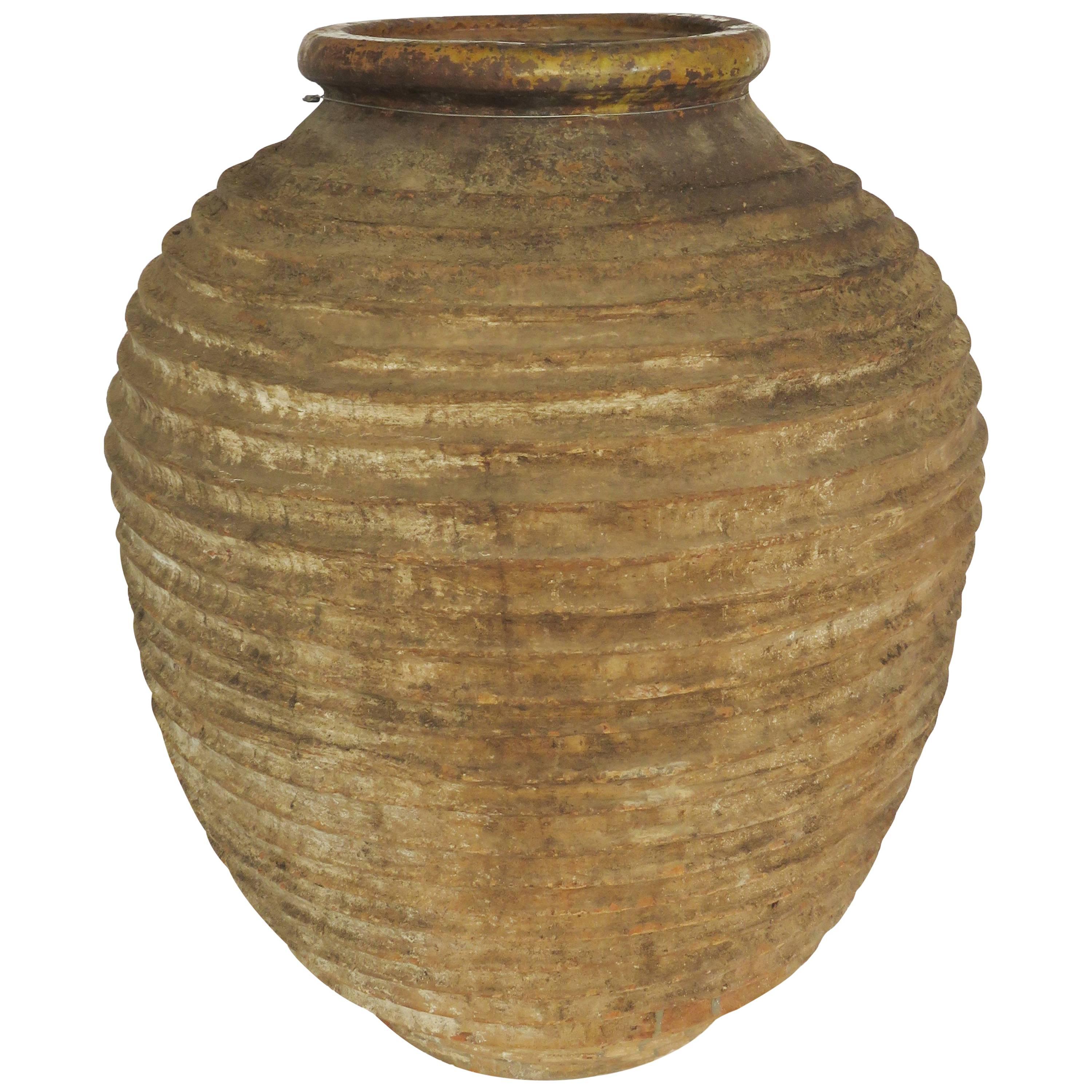 19th Century Large Ribbed Terracotta Jar For Sale