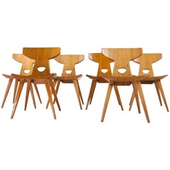 Set of Six Pine Wooden Chairs by Jacob Kielland Brandt 1960 Scandinavian Modern