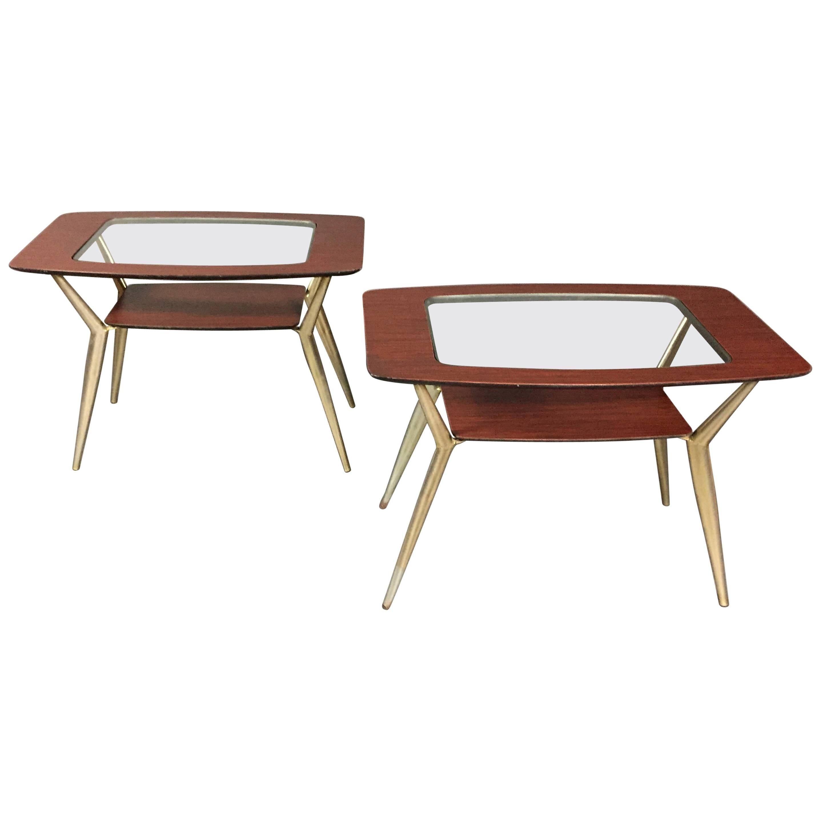 Pair of Atomic Metal and Glass Side Tables, USA, 1970 For Sale