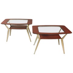 Pair of Atomic Metal and Glass Side Tables, USA, 1970