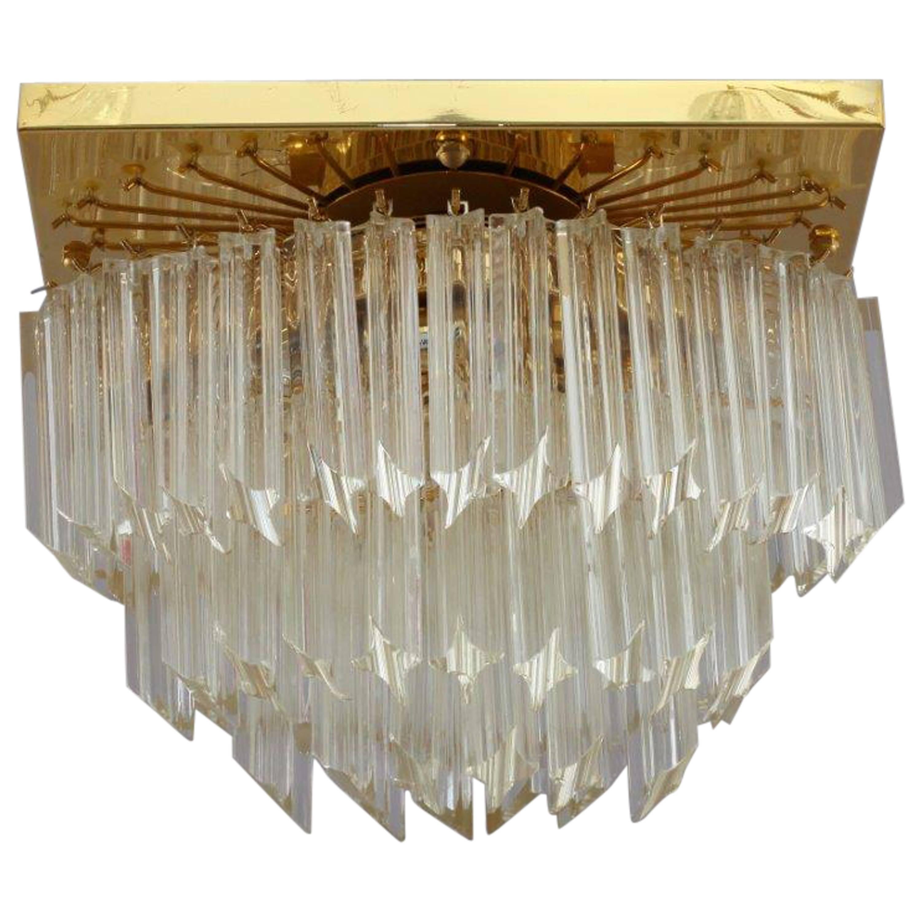 Gilded Crystal Glass Flush Mount by Palwa, Germany, 1970
