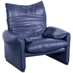 Cassina Maralunga Armchair Vico Magistretti Chair Leather Blue Function
