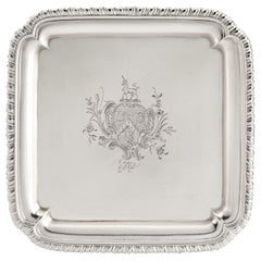 Exceptional George II Square Salver Made in London 1741 by Paul Crespin
