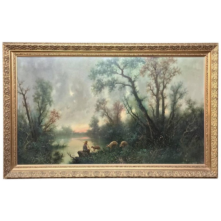 Midcentury Framed Large Landscape Oil Painting on Canvas at 1stDibs