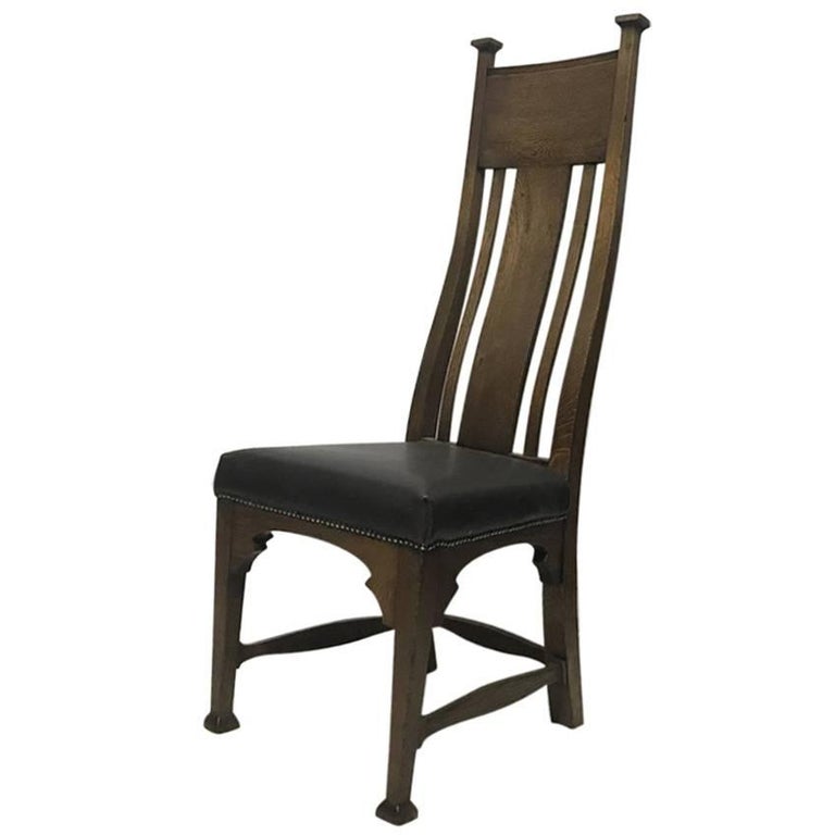 Arts And Crafts Period Carved Oak High Back Chair For At 1stdibs Norman And Stacy Attributed Arts Crafts Oak High Back Chair With Shaped