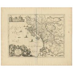 Mapa antiguo de Epiro 'Albania, Grecia' por J. Janssonius, hacia 1650