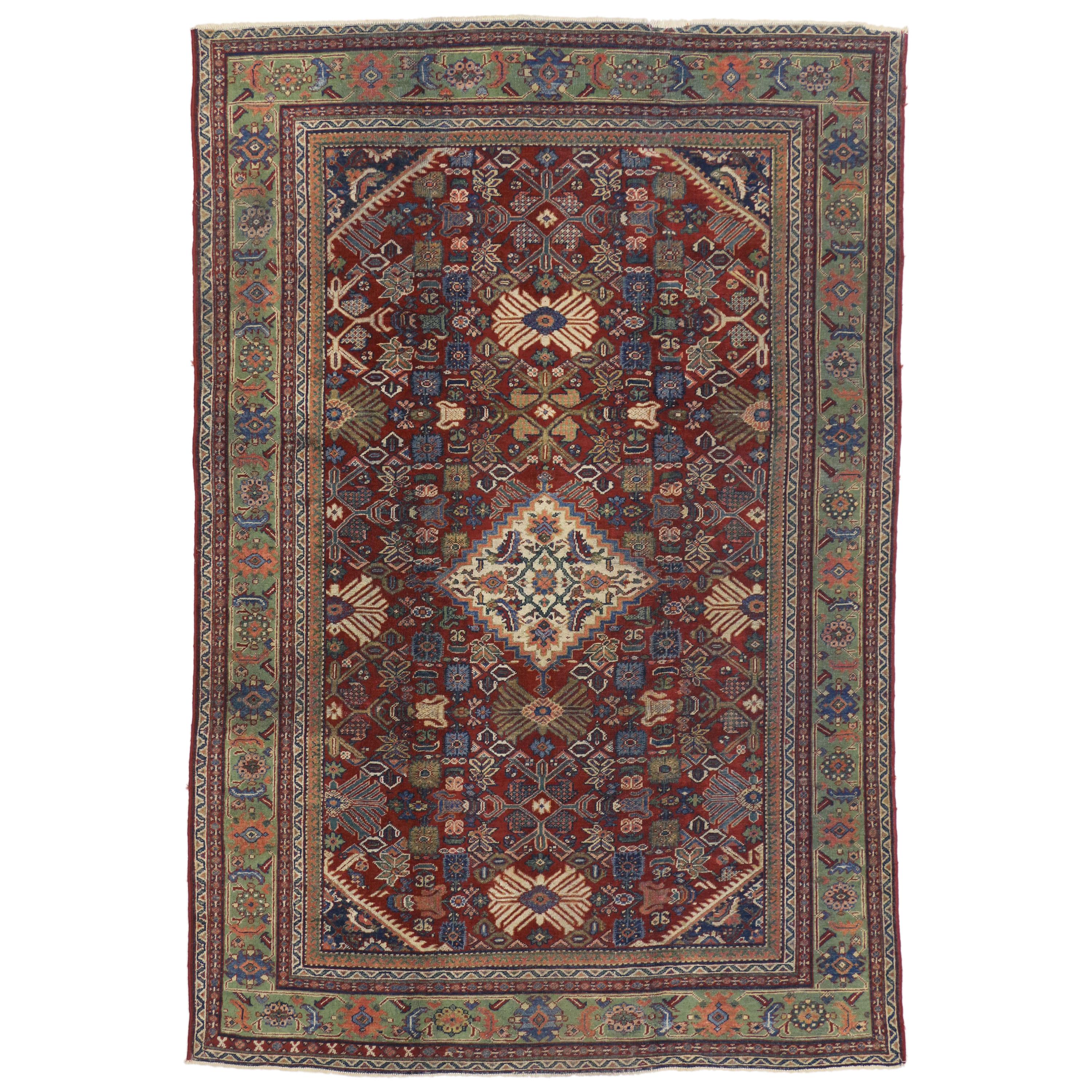 Antique Persian Mahal Rug with Rustic Gustavian Art Deco Style For Sale
