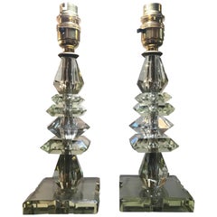 Pair of 1930s French Crystal Glass Lamps