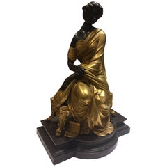 Elegant Bronze Figurine, a Female Sitting Down, Signed by François- Devaulx