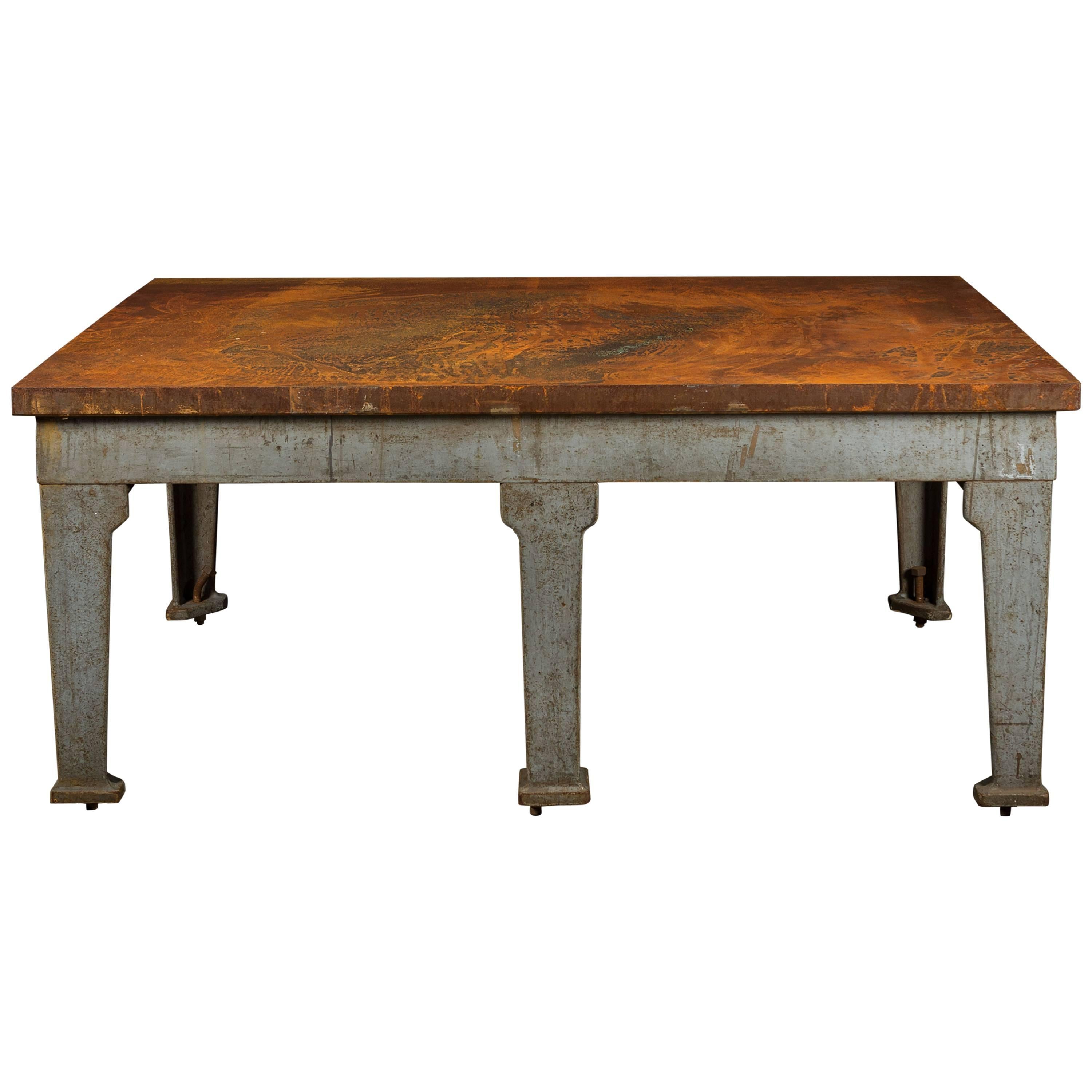 Industrial Cast Iron Surface Table with Six Legs For Sale