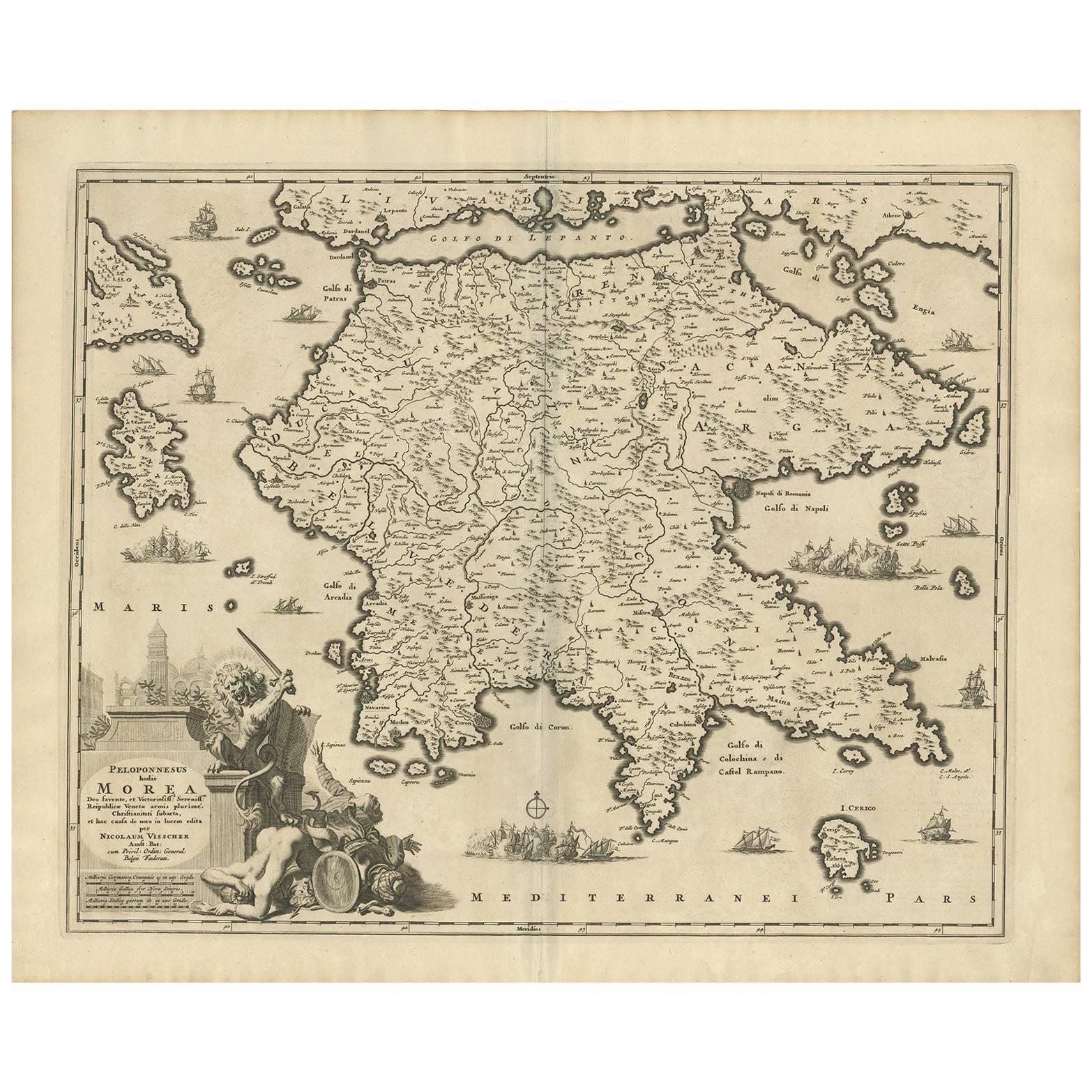 Antique Map of Southern Greece by N. Visscher, circa 1680