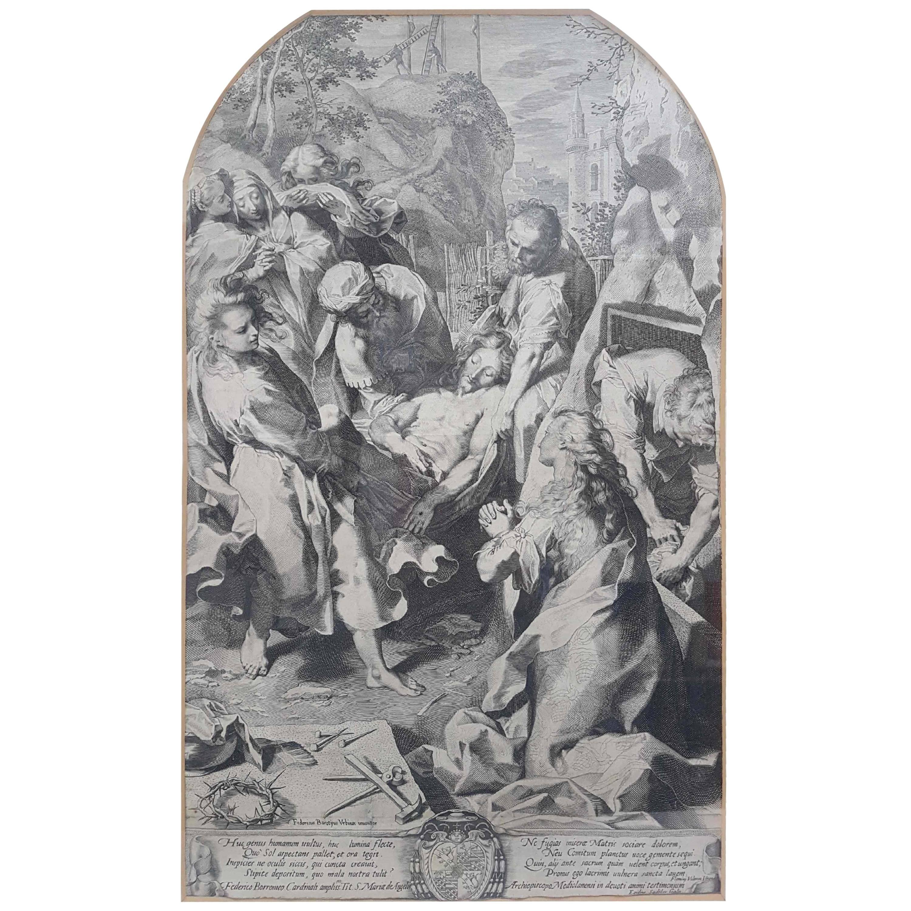 17th Century Aegidius Sadeler II Print "The Burial of Christ"