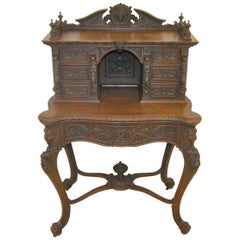 Carved Victorian Oak Writing Desk or Dressing or Console Table