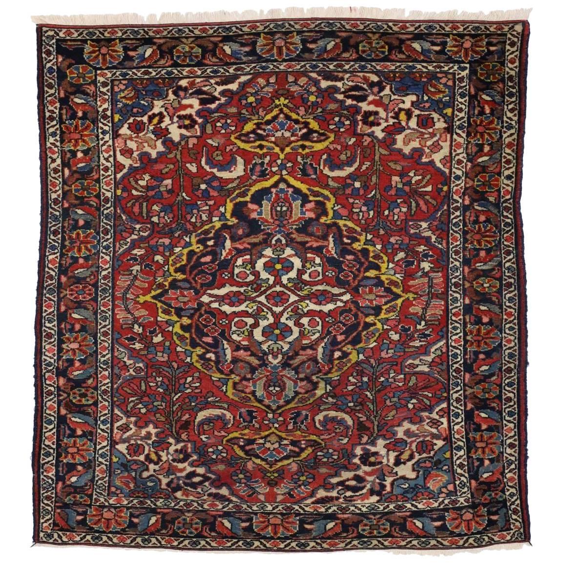 Antique Persian Lilihan Rug with Central Floral Bouquet Medallion 