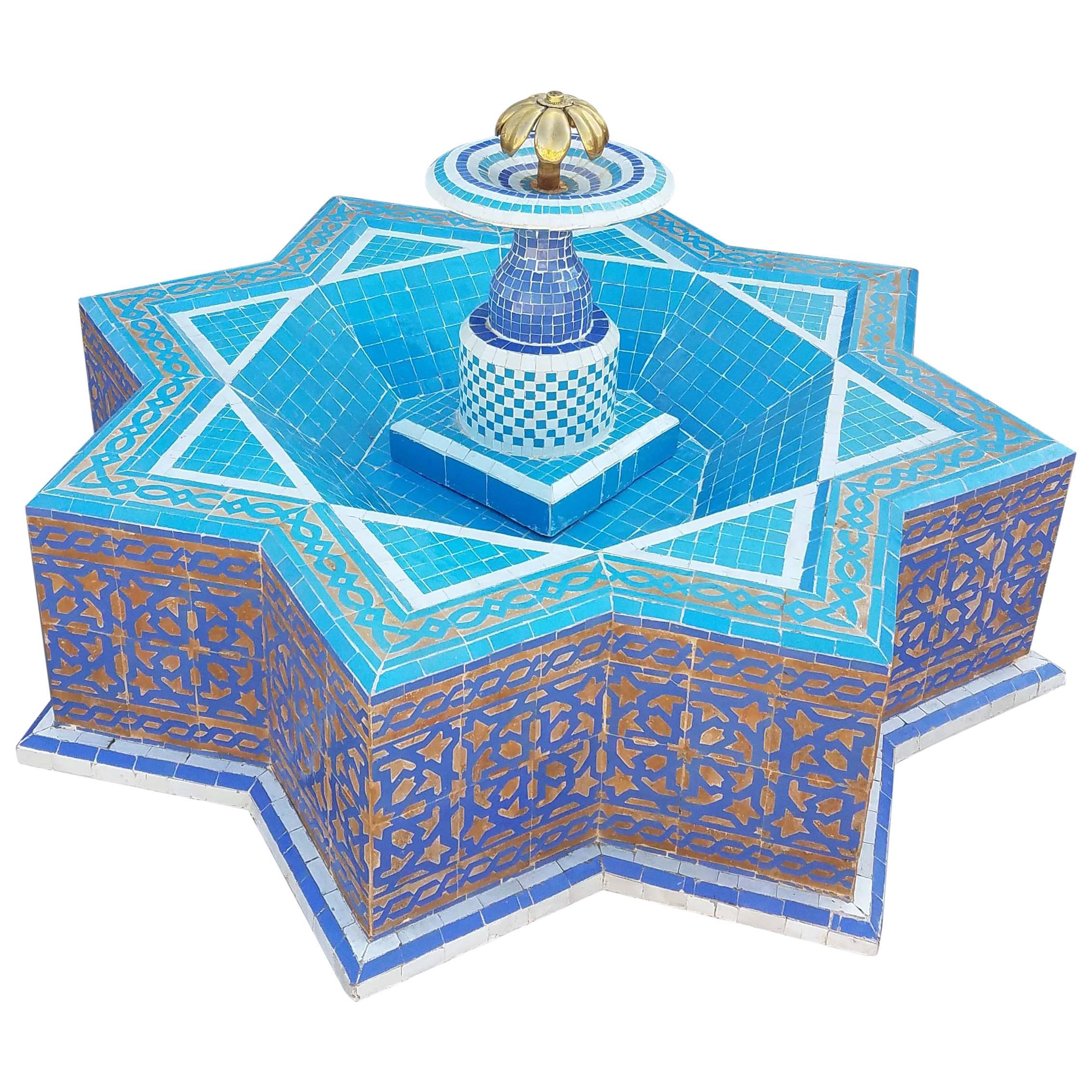 Round Turquoise Moroccan Mosaic Fountain, Marrakech For Sale