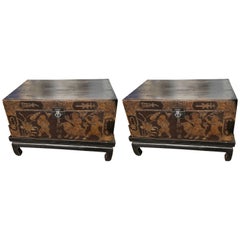 Pair of Chinese Trunks with Stands Tables