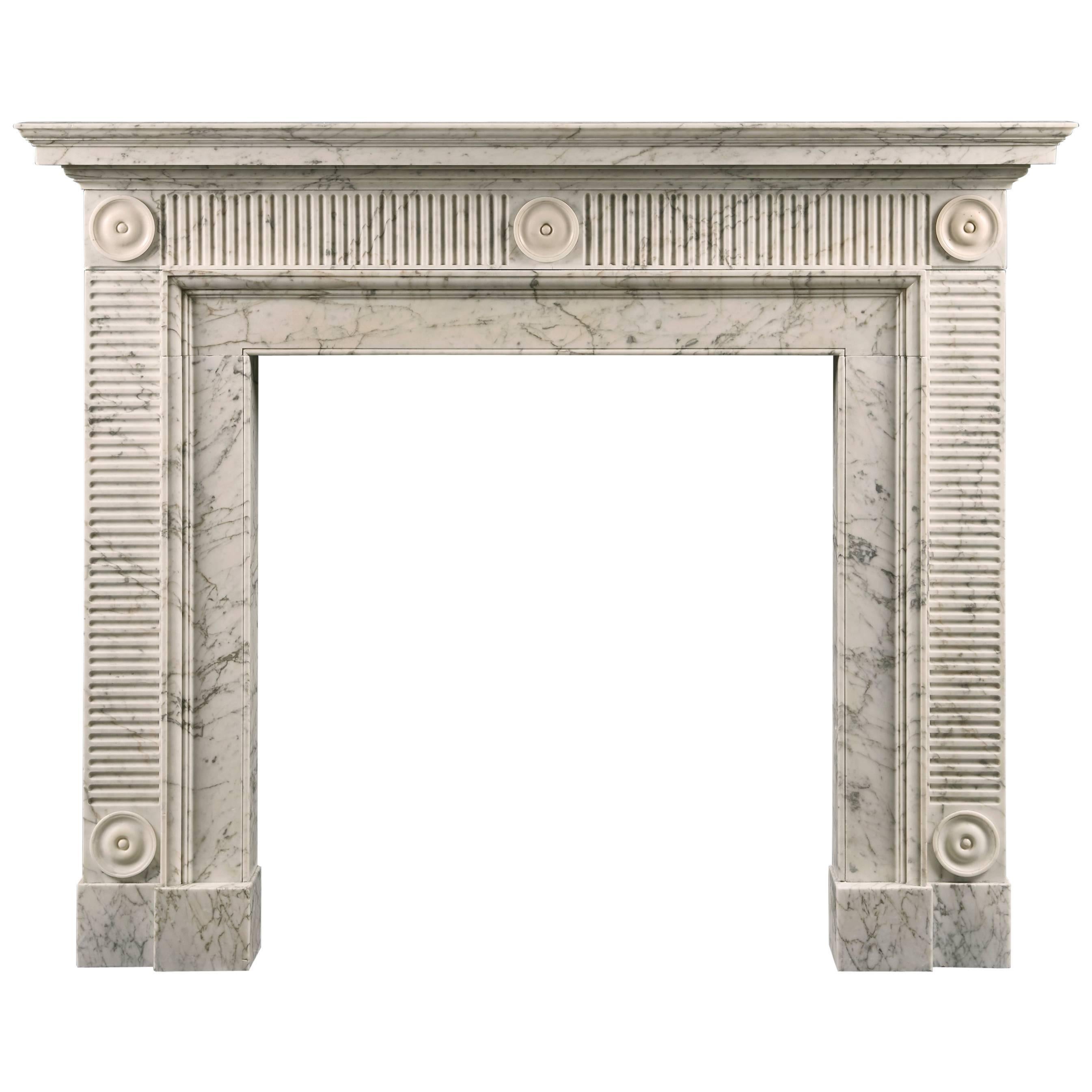 Late 18th Century Soane Style Fireplace in Carrara Marble
