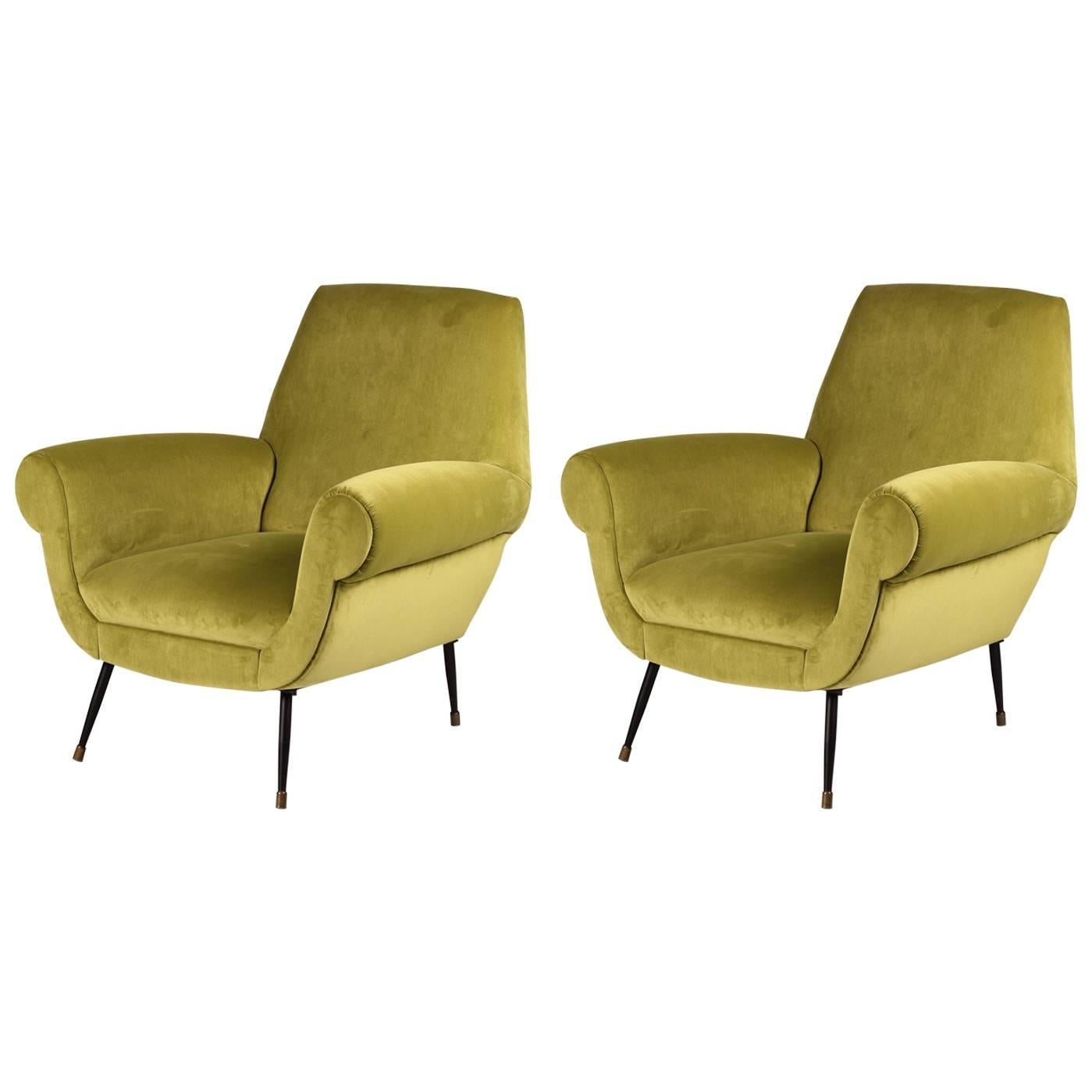 Pair of Italian Velvet Lounge Chairs by Gigi Radice