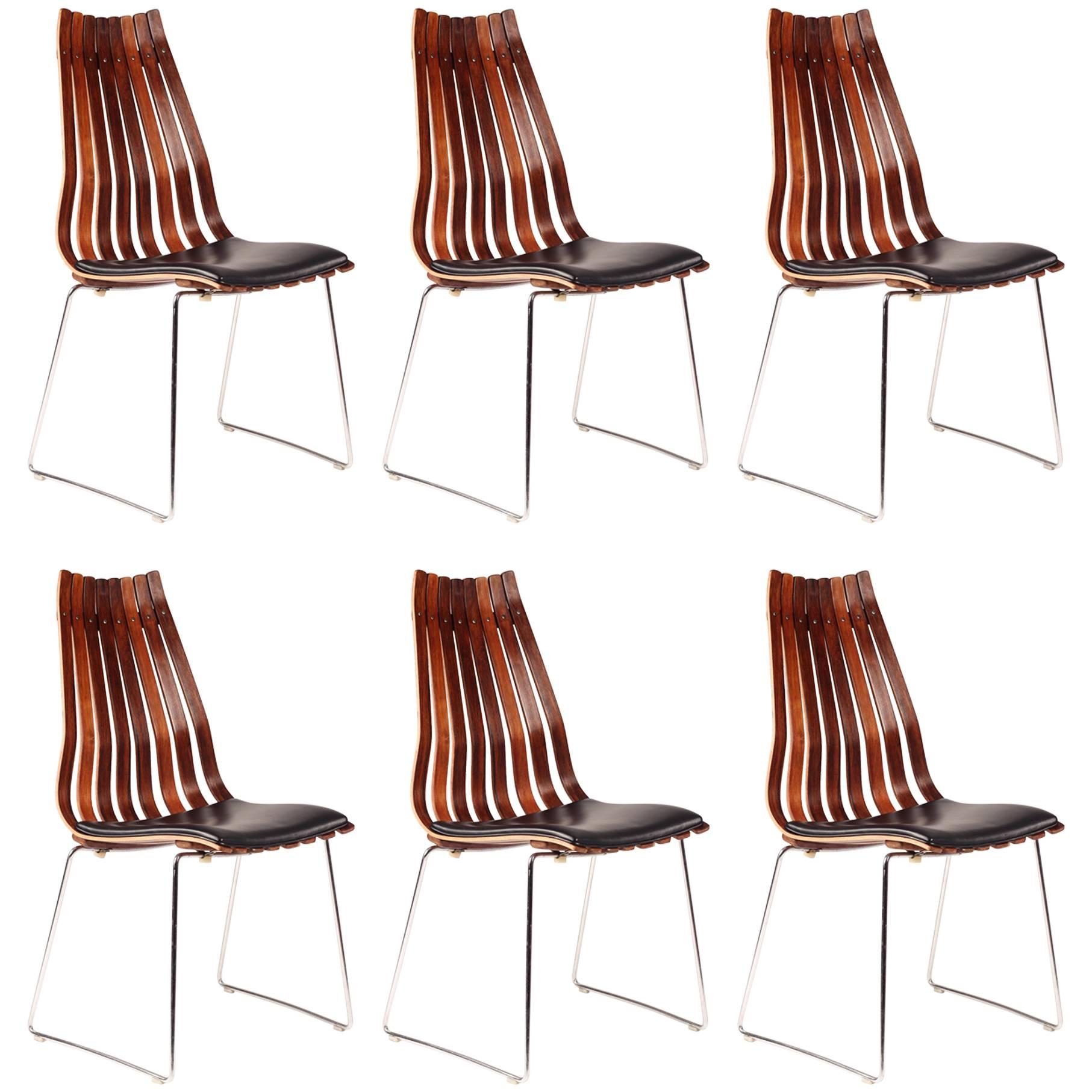 Scandinavian Modern Rosewood Dining Chairs by Hans Brattrud, set of Six.