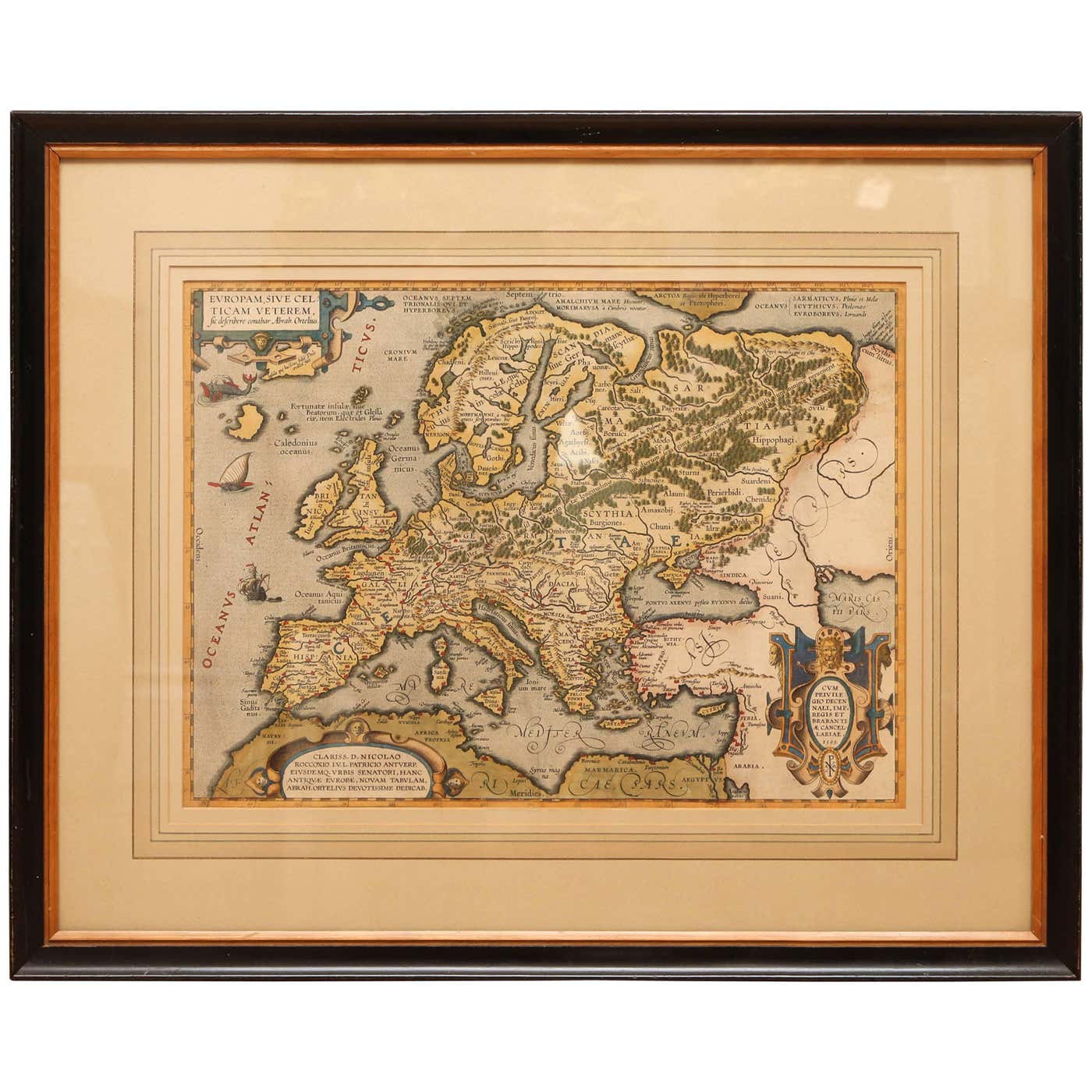 Antique Hand Colored Framed Map of Europe For Sale at 1stDibs | antique ...
