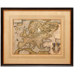 Vintage Hand Colored Framed Map of Europe