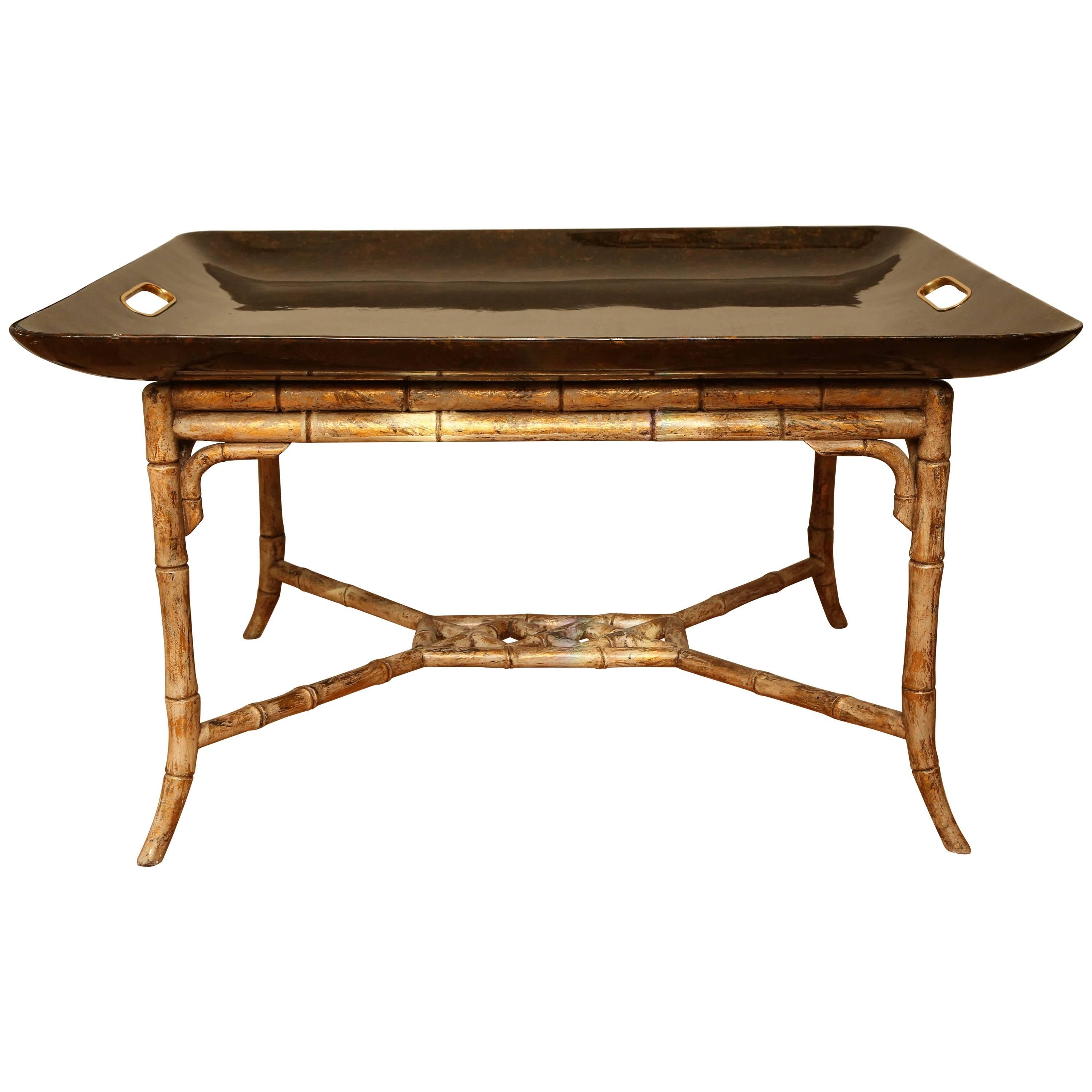 Faux Tortoise Lacquered Tray Table