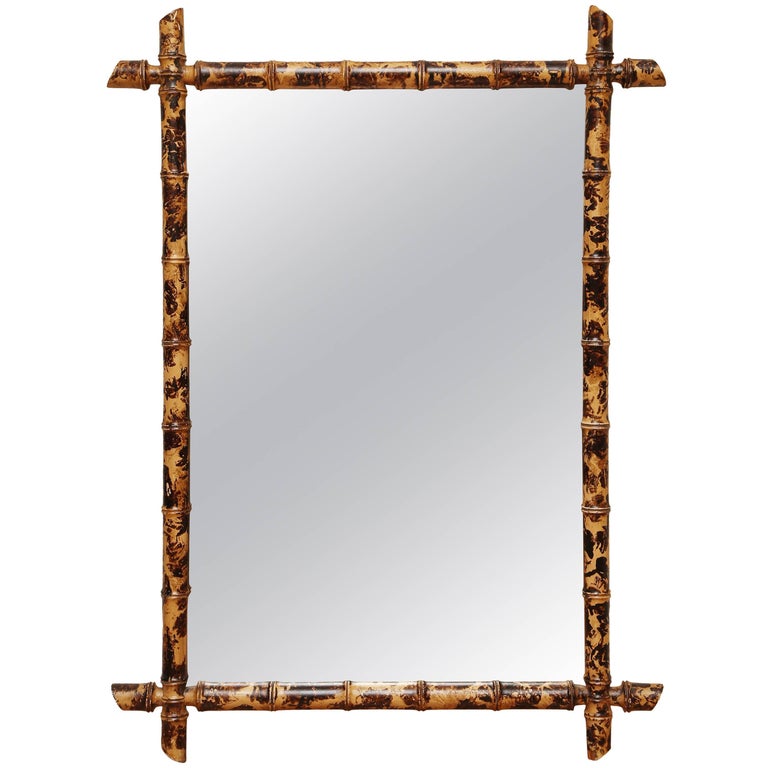 Antique Painted Faux Tortoise Bamboo Mirror at 1stDibs