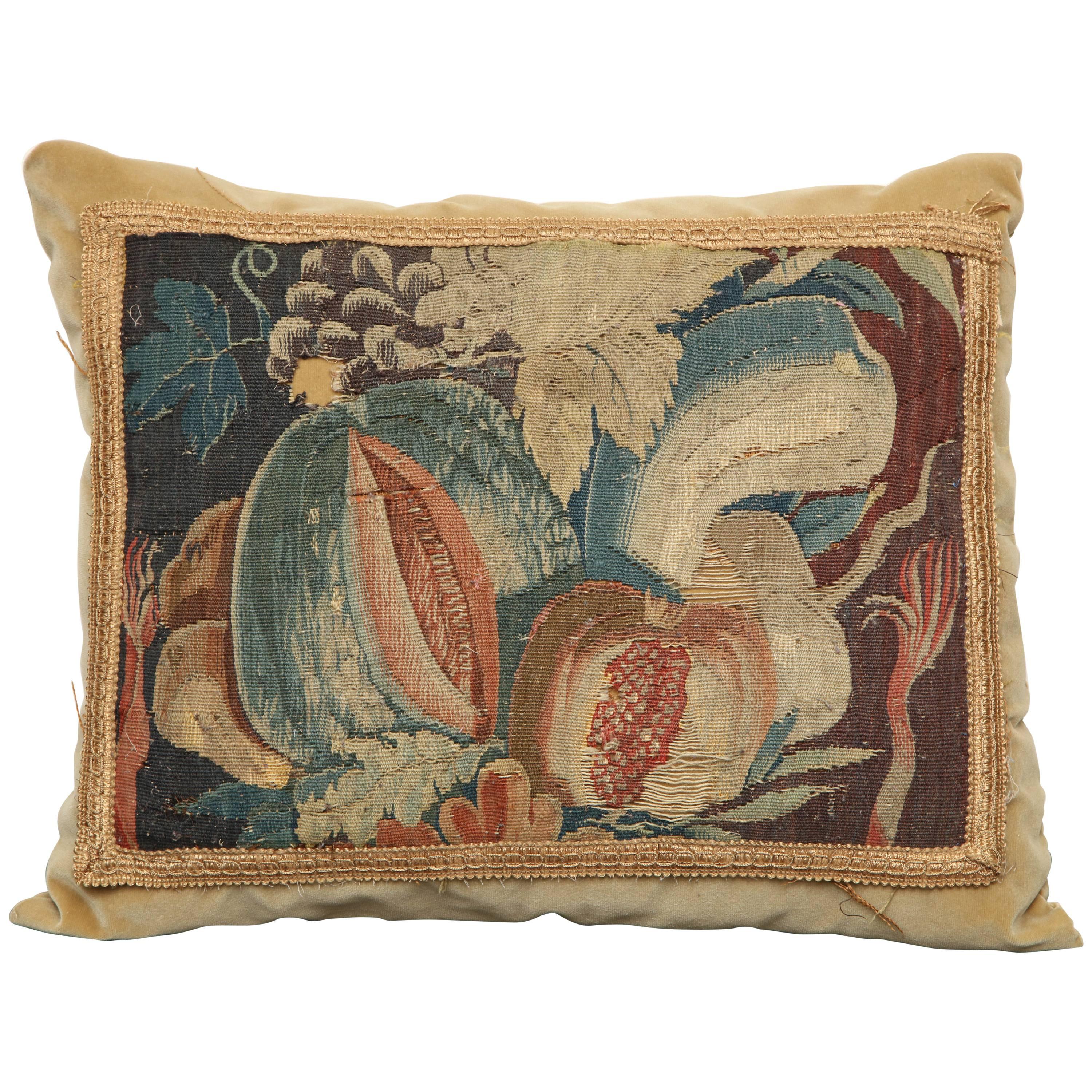 19th Century French Tapestry Fragment Cushion For Sale