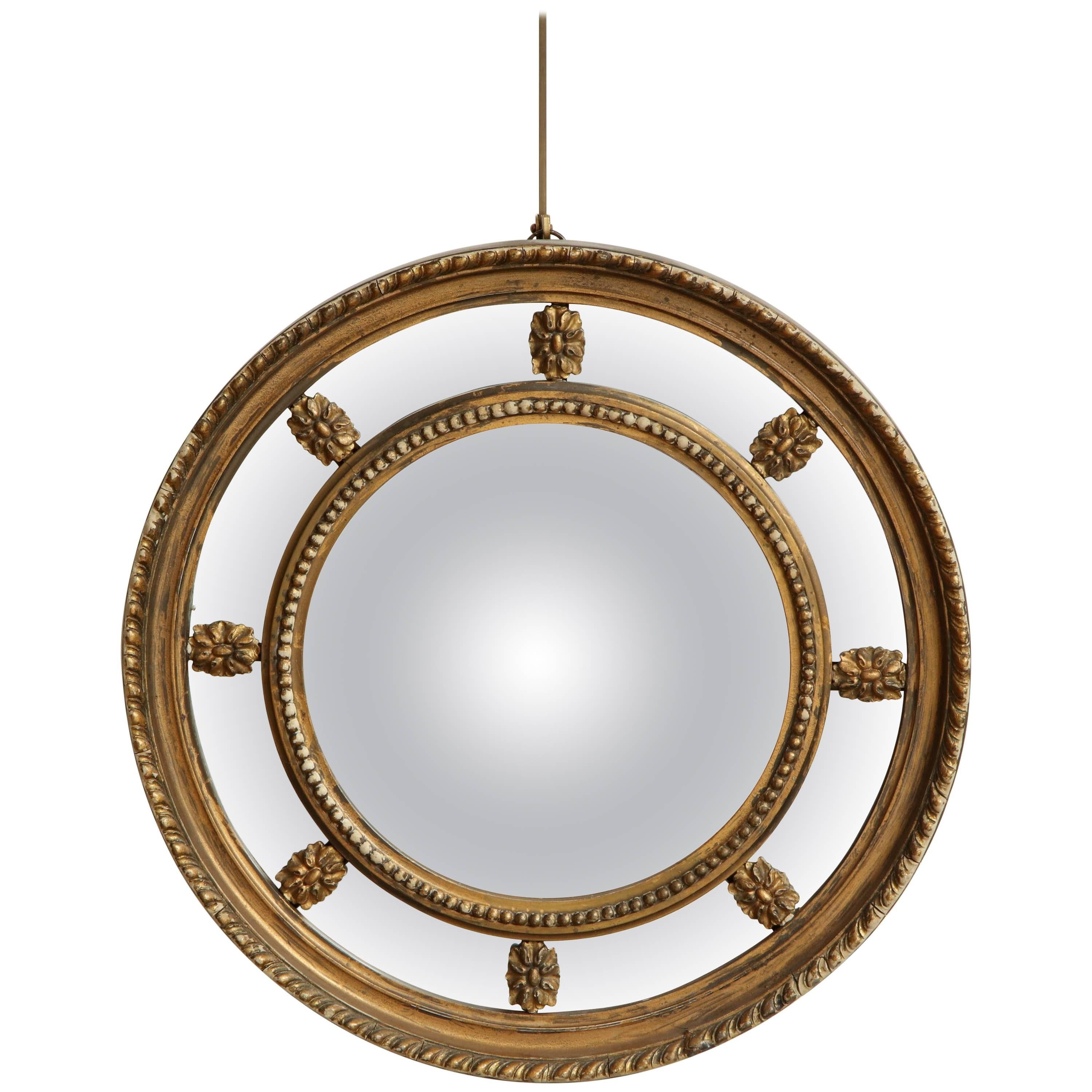 19th Century English, Sectionalized Convex Mirror For Sale