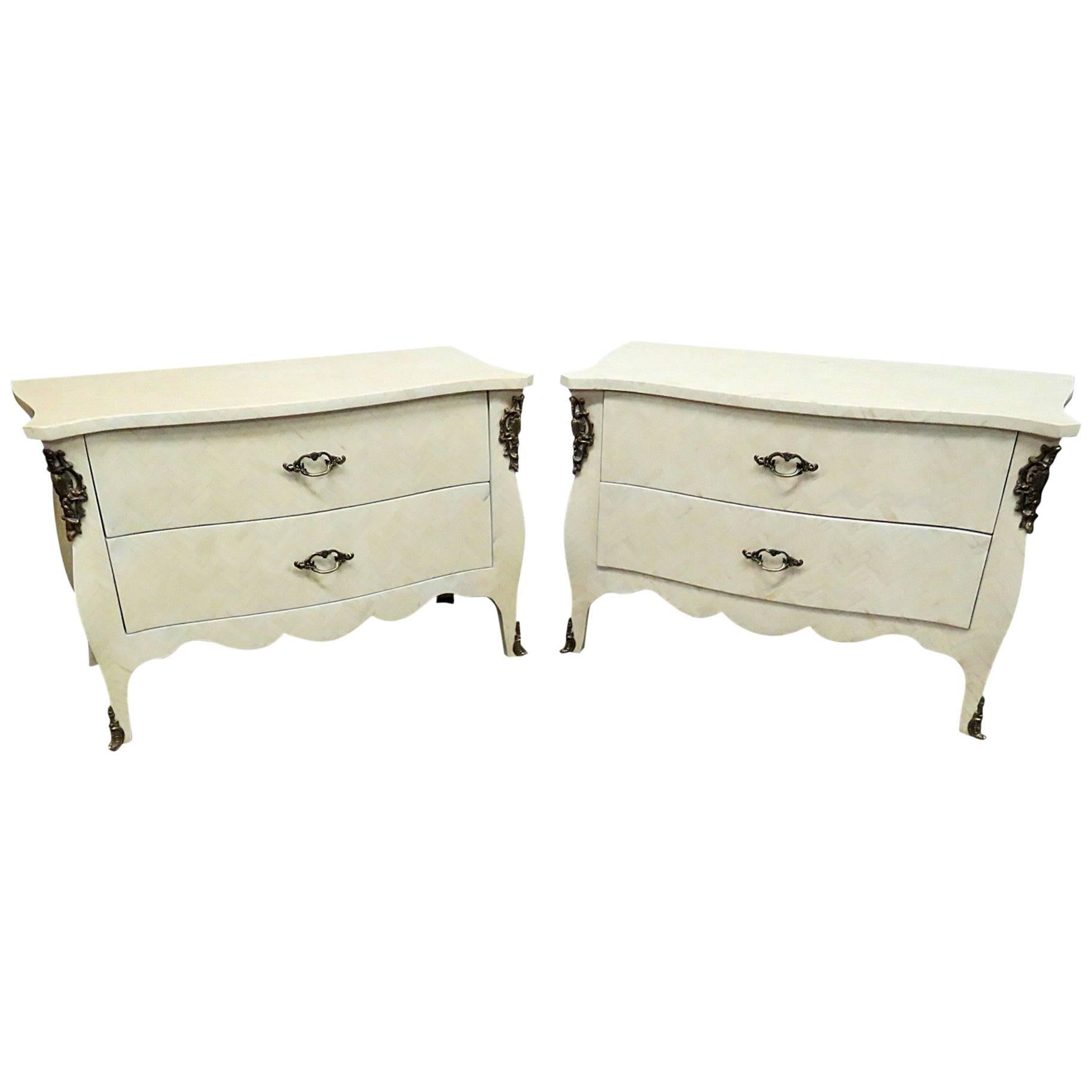 Pair of Enrique Garcia Faux Bone Veneered Nightstands Dressers Chests Commodes