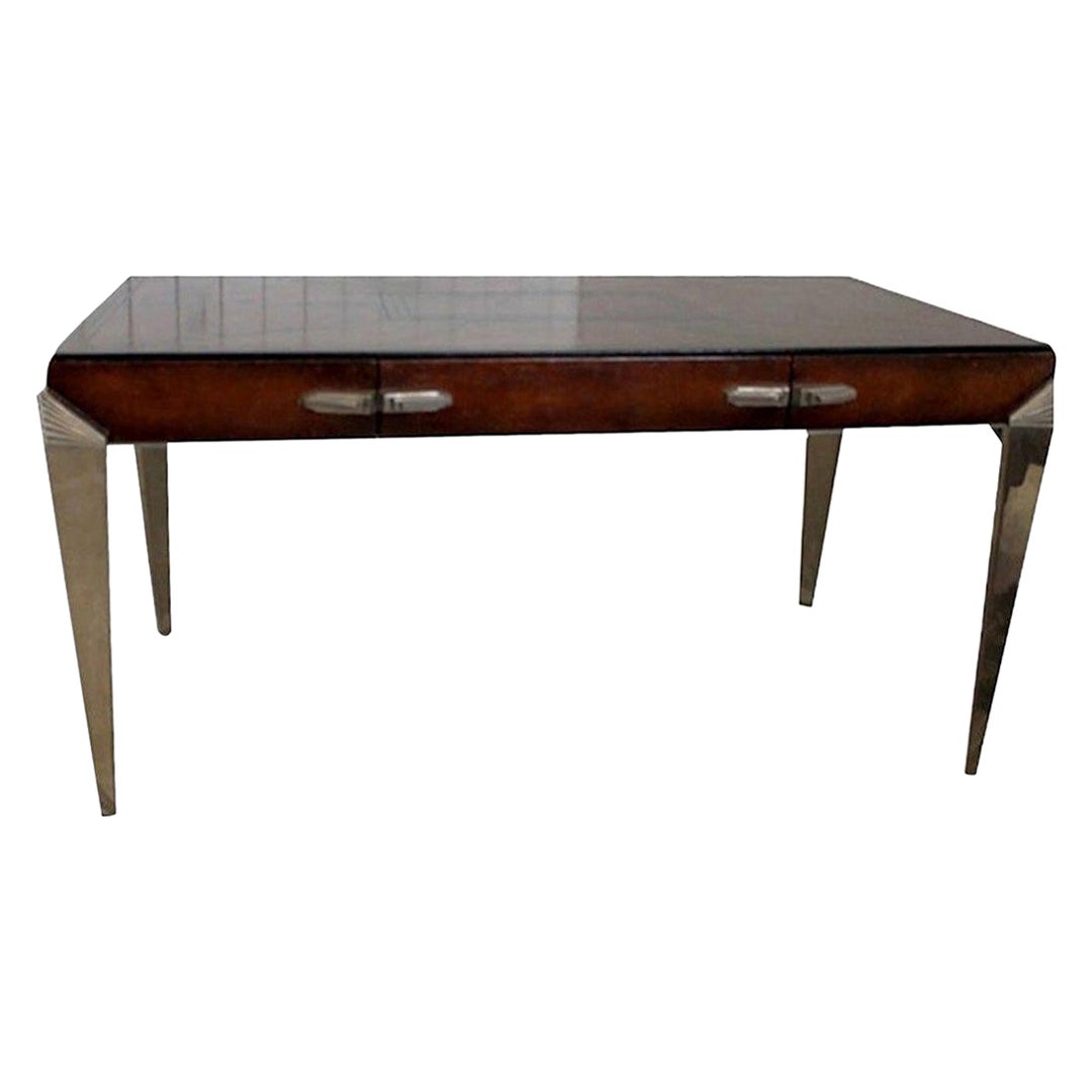 1930s Art Deco Metal and Leather Console Table or Desk For Sale
