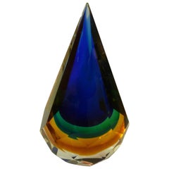 Italian Murano Diamond Faceted Sommerso Glass Large Paperweight/ Sculpture