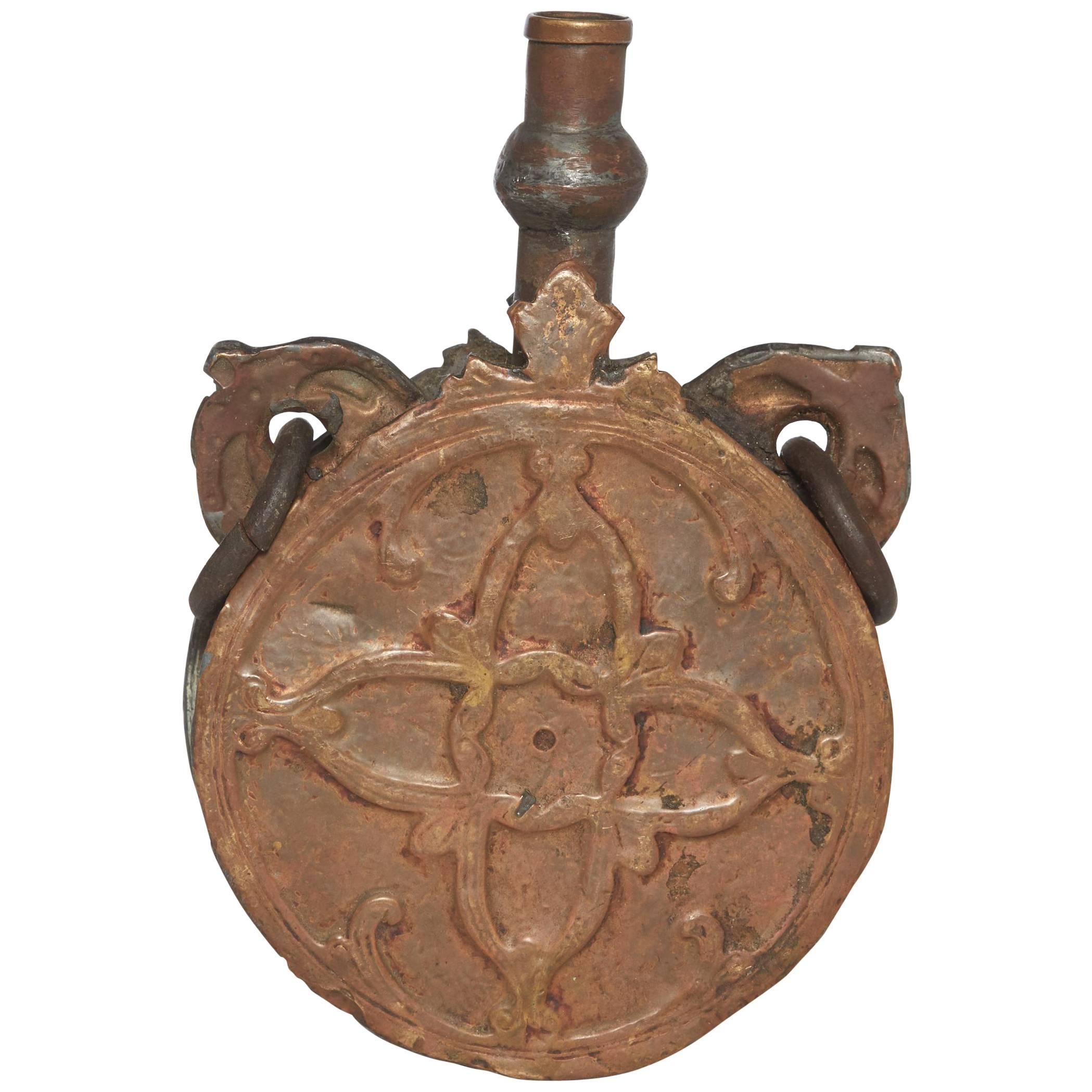 19th Century Turkish Bronze Vessel/Flask with Ornate Detailing