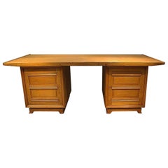 Large Art Deco Oak Desk in the Style of Dominique, circa 1930-1940