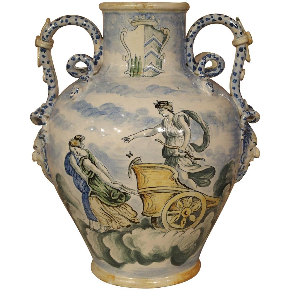 Antique Majolica Urn from Italy, 19th Century