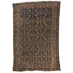 Distressed Antique Mahal Persian Rug with Rustic Adirondack Style