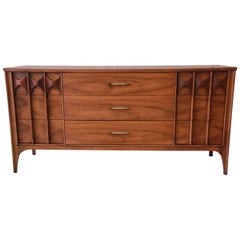 Kent Coffey Perspecta Sculpted Walnut and Rosewood Triple Dresser or Credenza