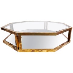 Mid-Century Modern Octagonal Coffee Table with Mirror Base