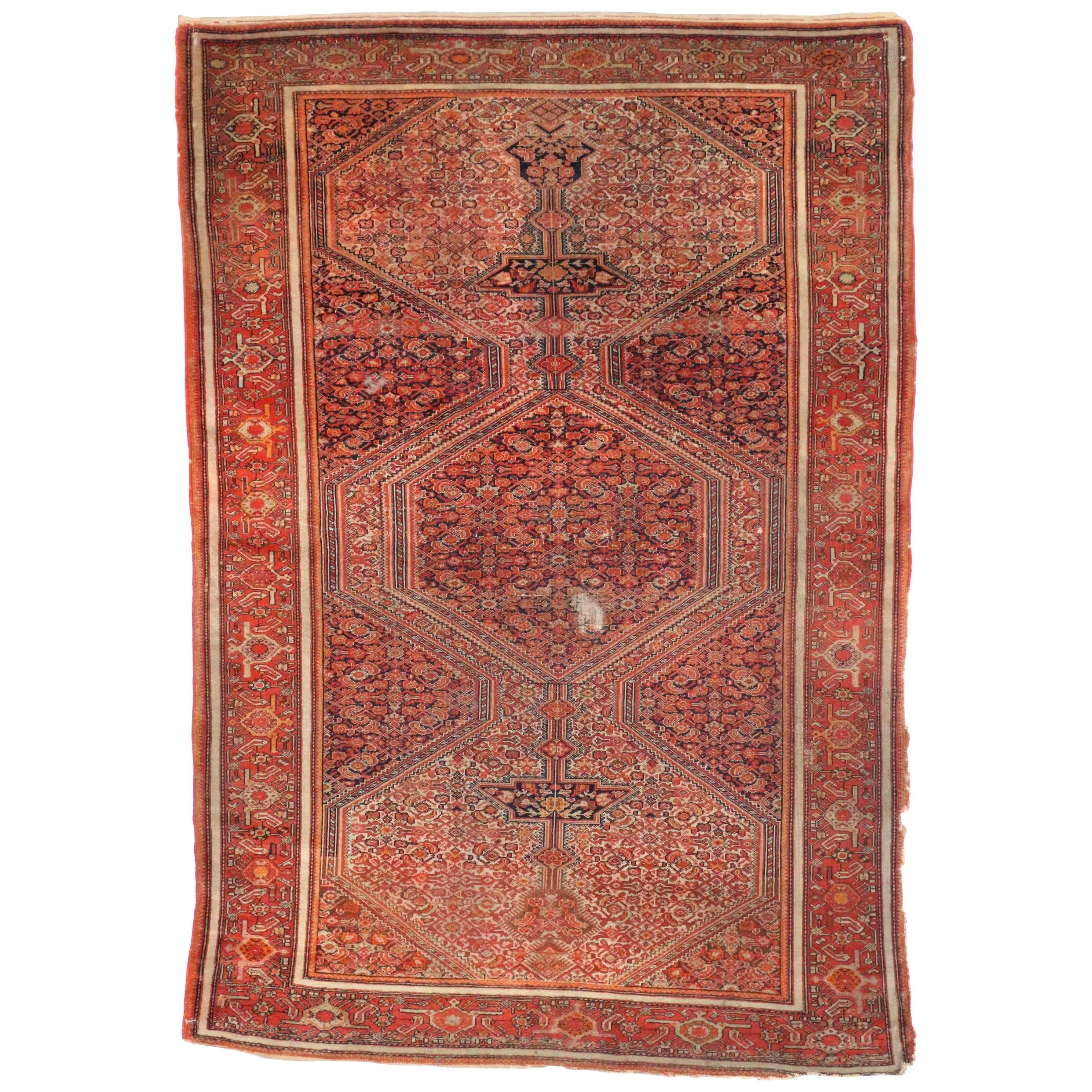 Worn Antique Persian Malayer Rug, Weathered Beauty